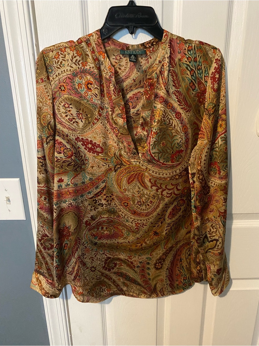 Ralph Lauren Multicolor Paisley V-Neck Silk Blouse